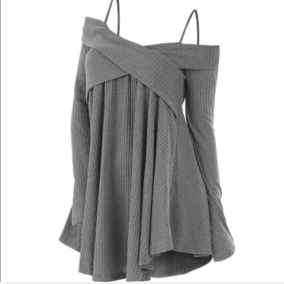 Gray Cross-Wrap Cold Shoulder Tunic - Picture 8 of 8